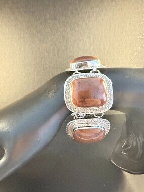 ATI Mexico 925 Sterling Silver Mahogany Obsidian Bracelet 7” Vintage Artisan Sta